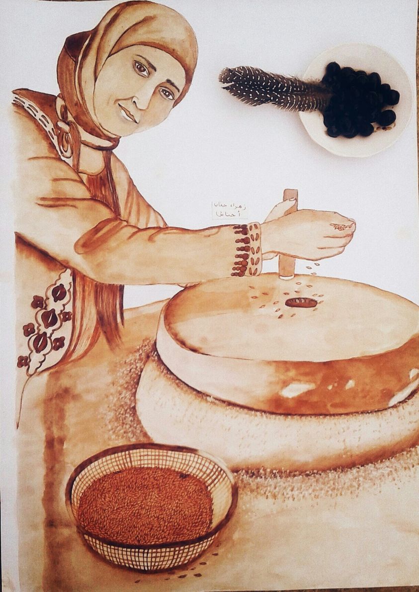 Zahra grinding grain painting